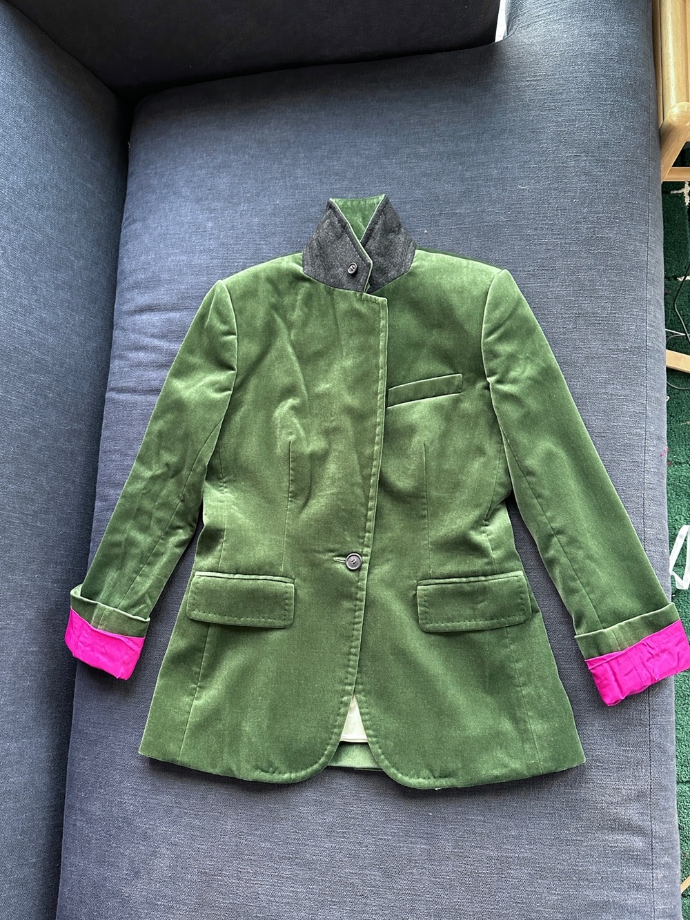 J. Crew Vintage Parke Moss Olive Green Velvet Blazer Jacket 8